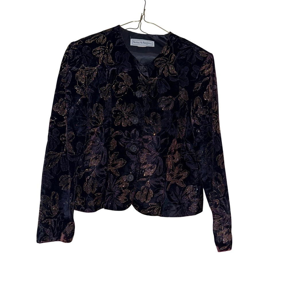 Norton McNaughton Vintage Jacket Womens L Purple Gold Velvet Floral Burnout